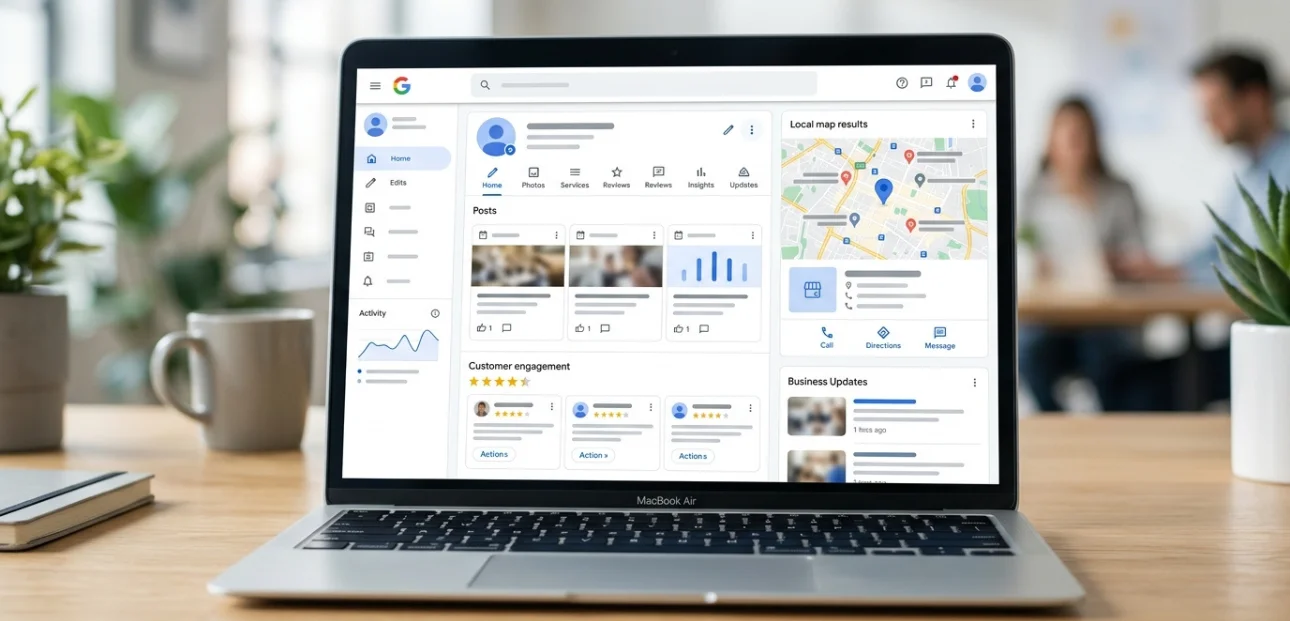 Google Business Profile posts showing business updates, engagement, and local SEO visibility in search results