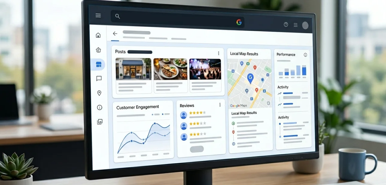 Google My Business profile showing reviews, posts, and local SEO ranking signals in 2026